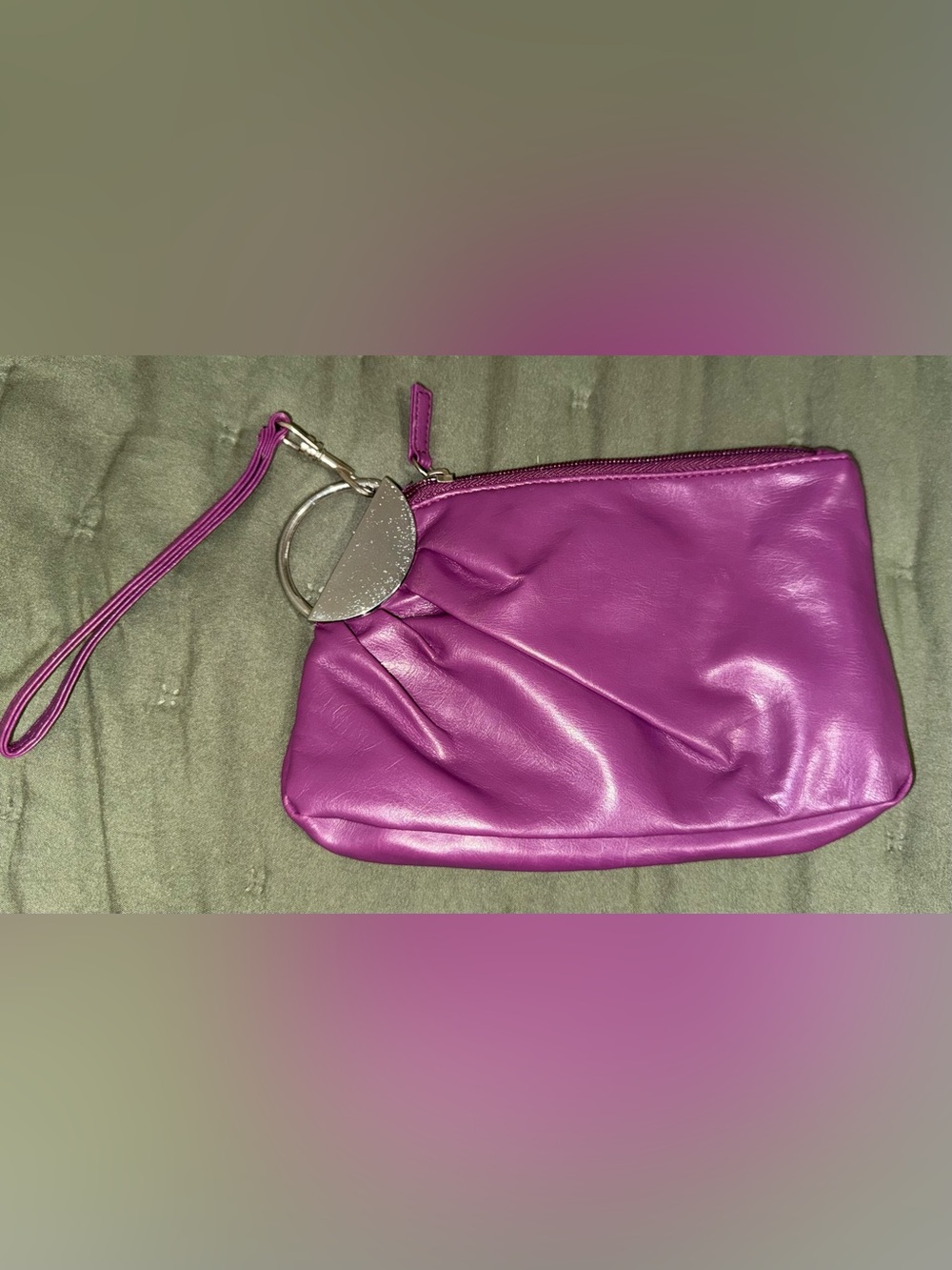 Lulu nyc Vibrant Fuchsia Wristlet Clutch with Decorative Silver Ring